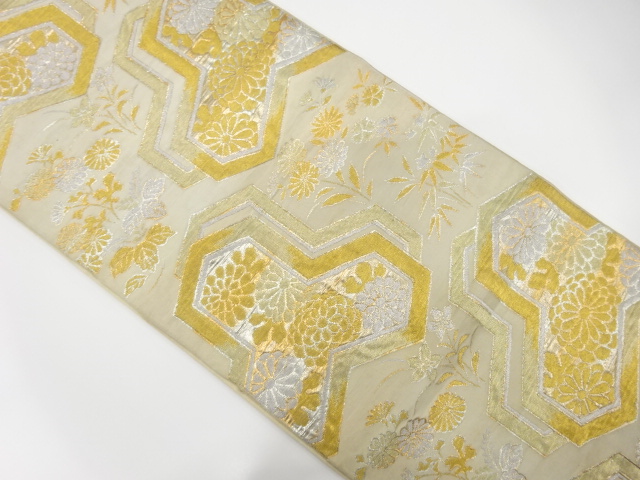 JAPANESE KIMONO / ANTIQUE FUKURO OBI / SILK / WOVEN KIKU & PAULOWNIA